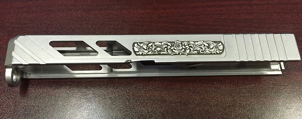 Laser Engraved Scroll Pattern on a Gun Slide