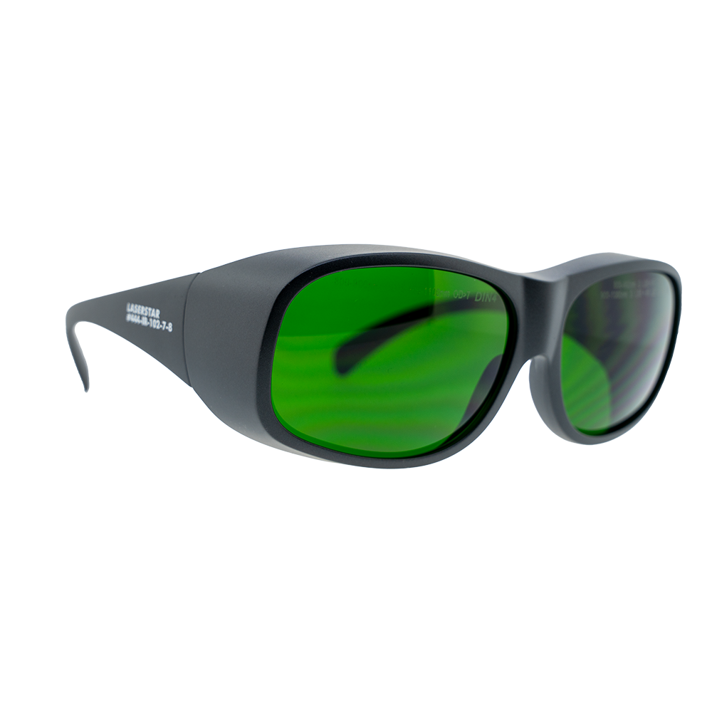 A pair of green tinted glasses.