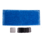 675-101 - Air Filter Kit (990 iWeld Benchtop 80J_100J) One large blue mesh filter, one small stainless steel filter, and 5 black mesh filters.