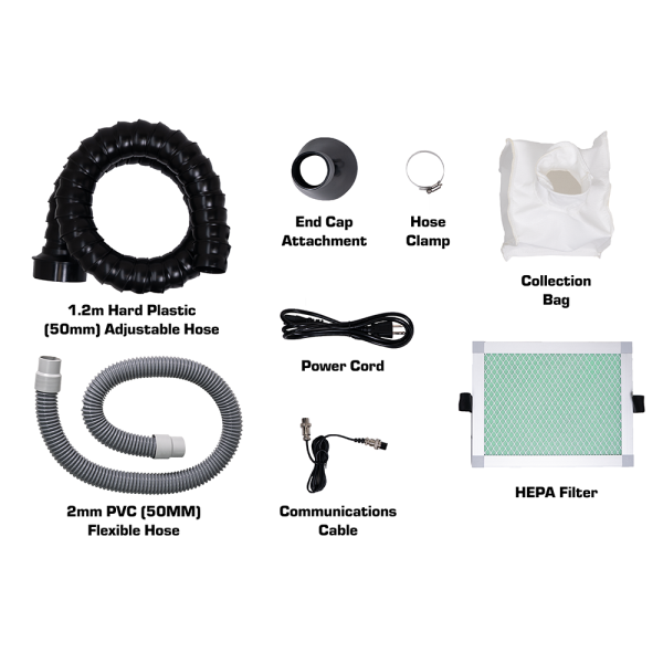 E250 FUME EXTRACTOR w/ Hose Kit 2 Full Accessories Labeled